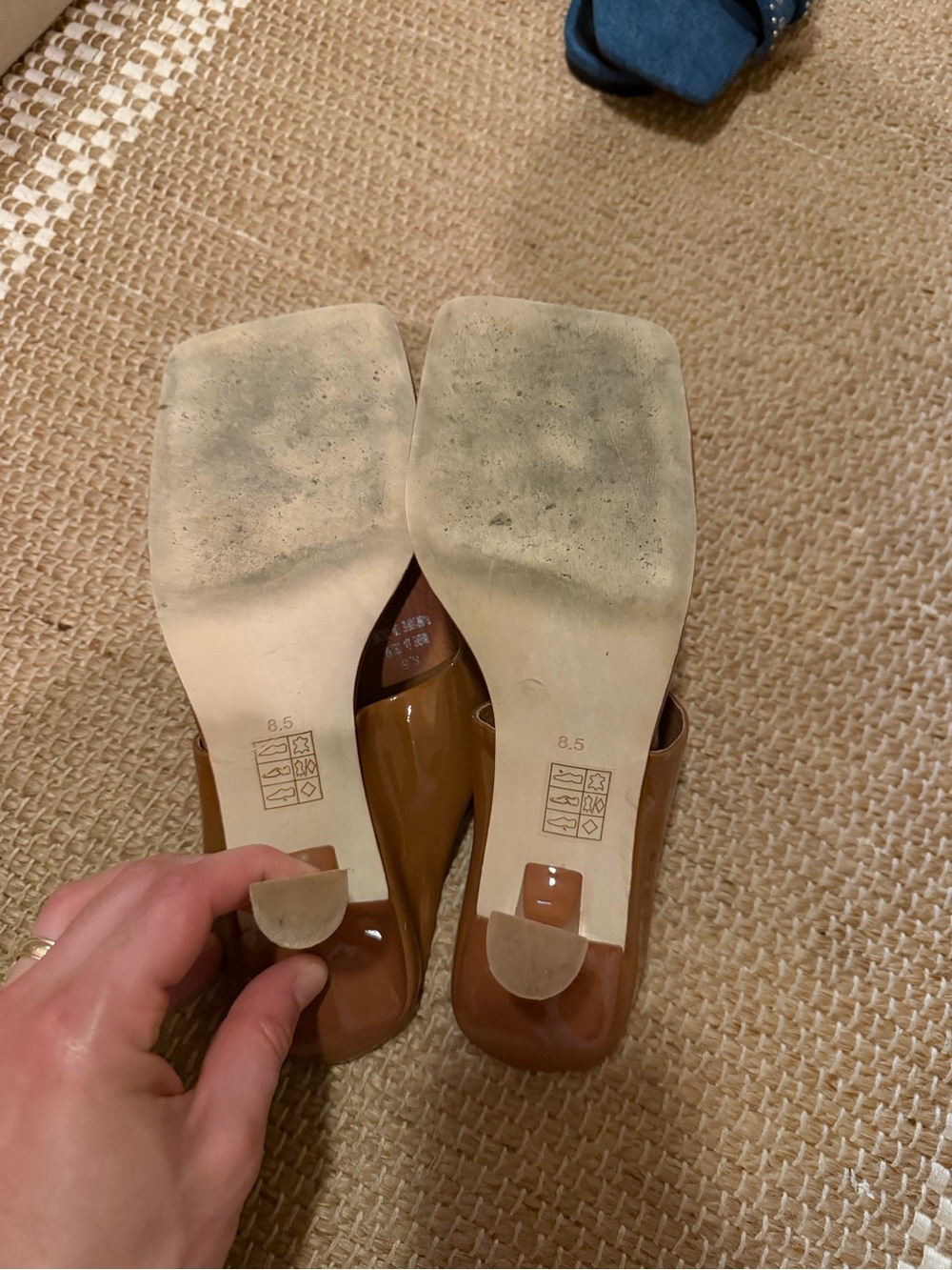 Jeffrey Campbell Cognac Square-Toe Thong Heels - Picture 4 of 7